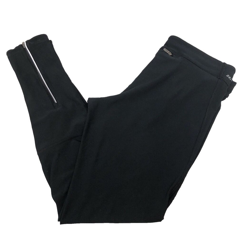 Nike Pants Womens Large Black Dri-FIT Running Leggings Zip Ankle Compression